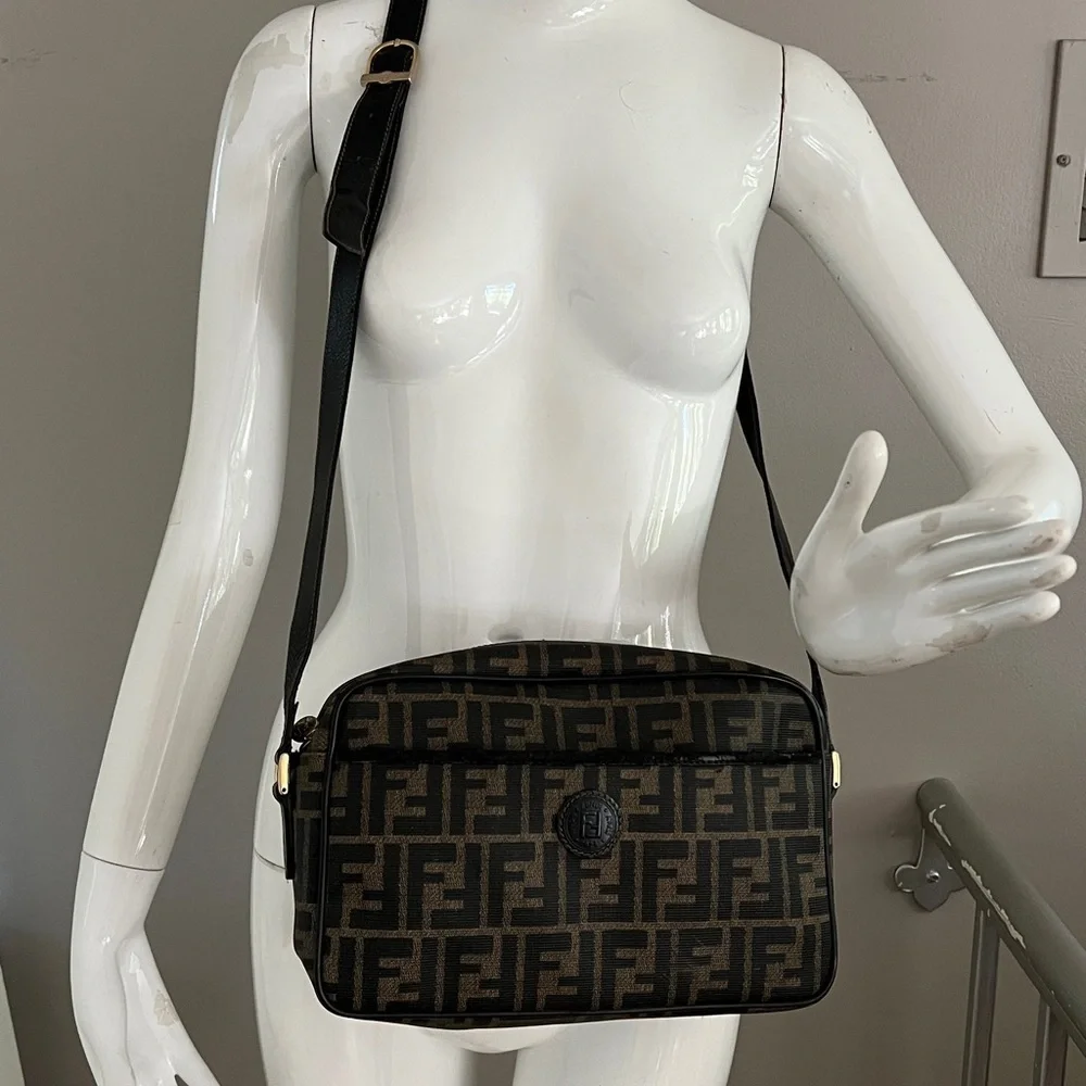 Fendi Vintage Zucca Coated Canvas Zip Crossbody Shoulder Bag - Picture 2 of 16